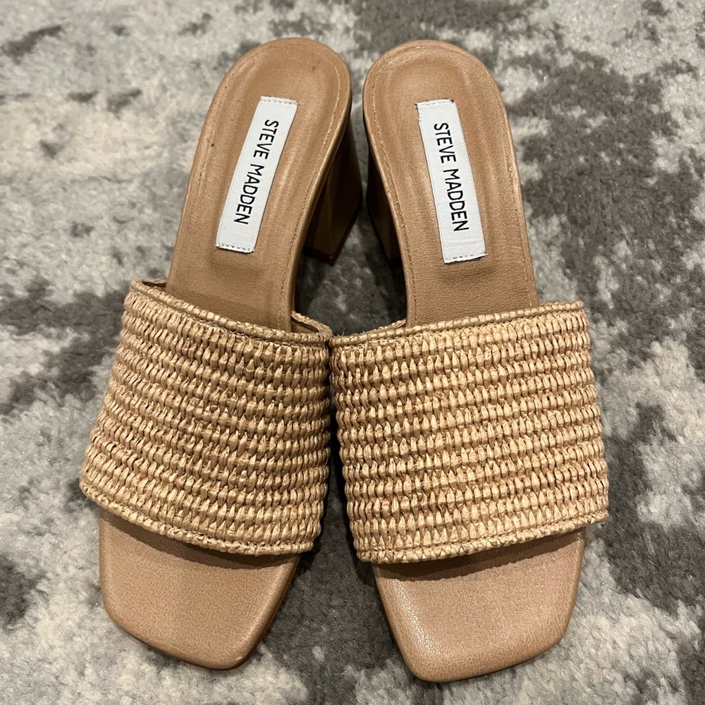 Steve Madden Tan Woven Slide Sandals